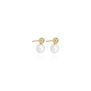 CZ Pearl Drop Earrings | 10k Yellow Gold